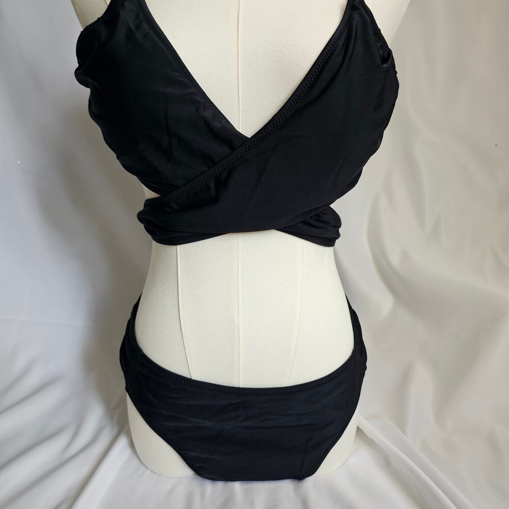 NWT Cupshe L Black Criss-Cross Wrap 2-piece Hi-cut Bikini